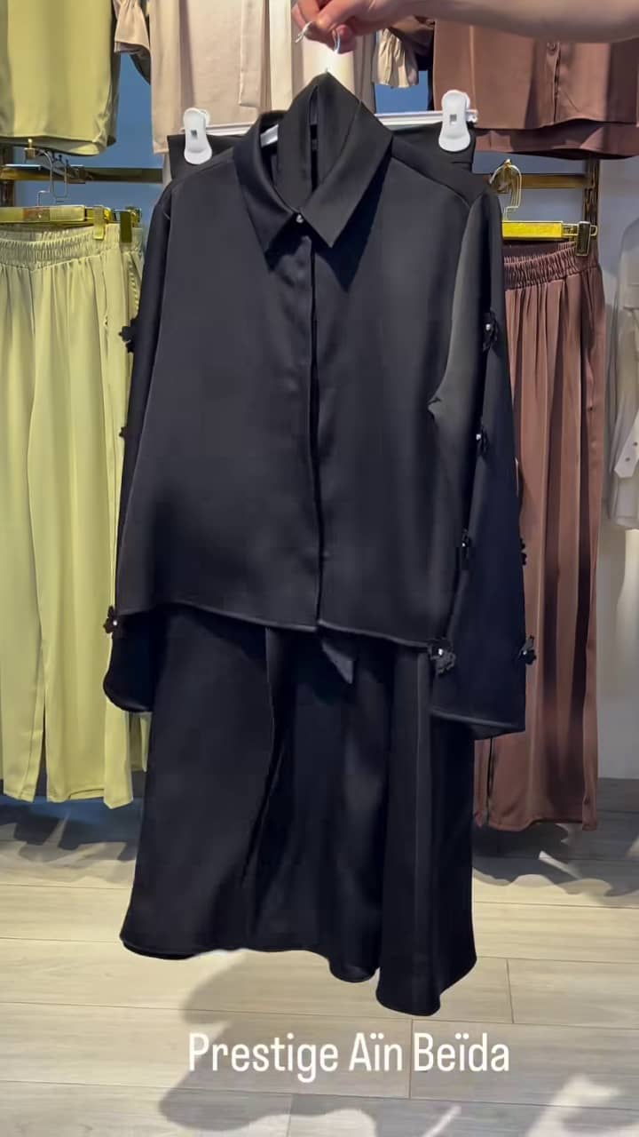 Ensemble 2 Pièces Chemise Fleurs 3D & Jupe Longue Satinée