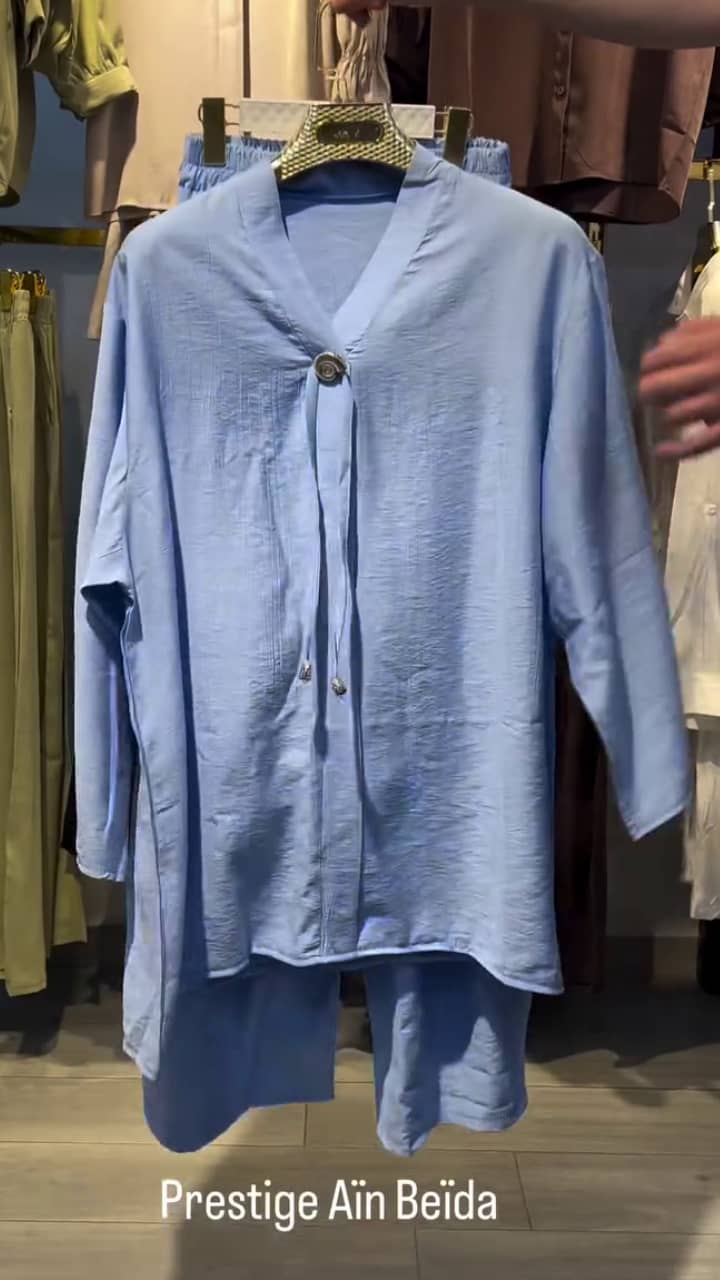 Ensemble 2 Pièces Chemise Col Croisé Noué & Pantalon Large — Style Lin