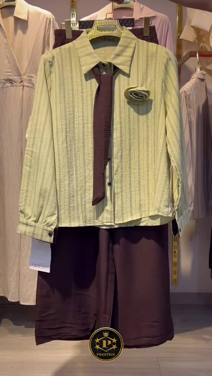 Ensemble 2 Pièces Chemise Rayée avec Cravate & Jupe-Culotte — Lin Top Qualité