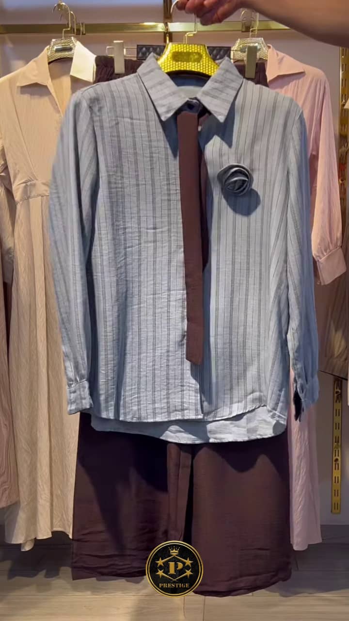 Ensemble 2 Pièces Chemise Rayée avec Cravate & Jupe-Culotte — Lin Top Qualité