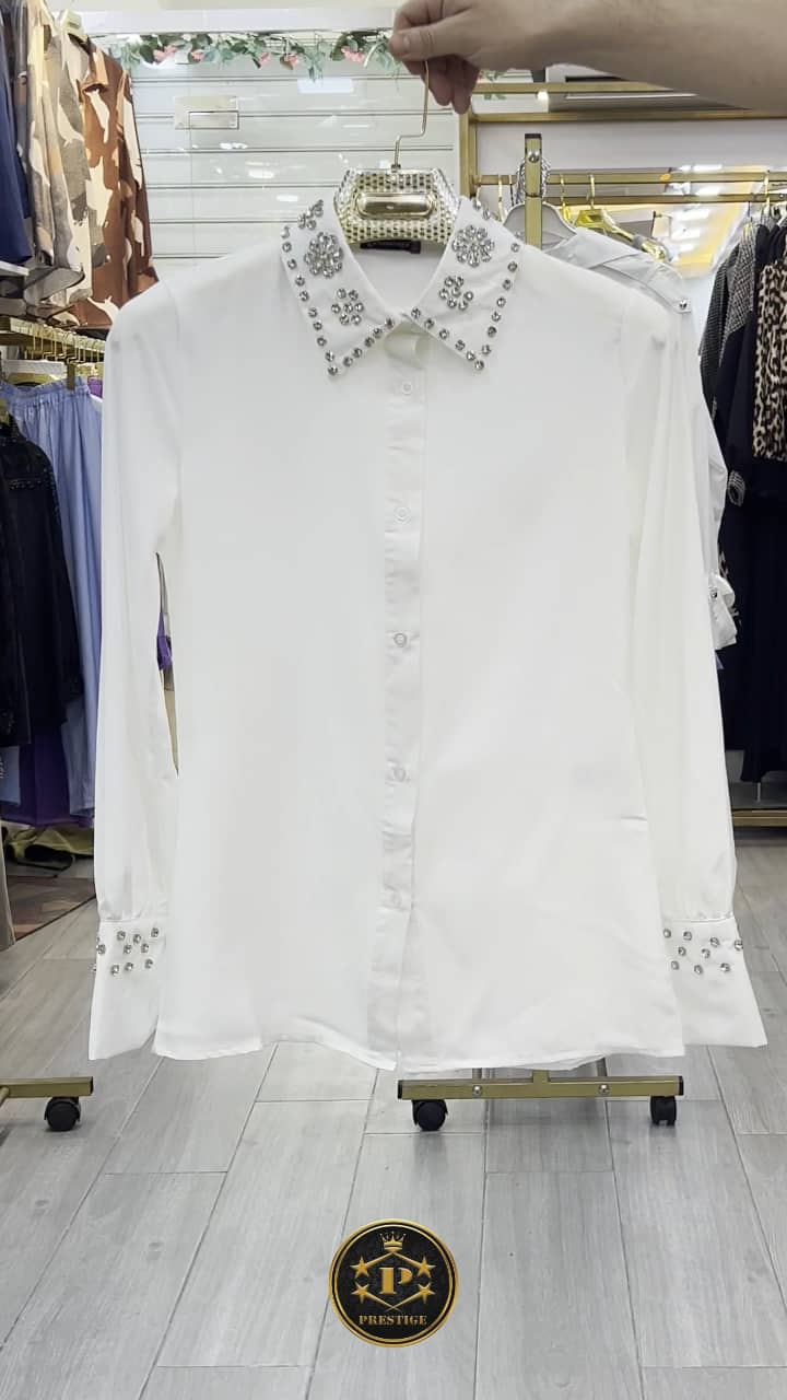 Chemise Col Strass & Poignets Ornementés