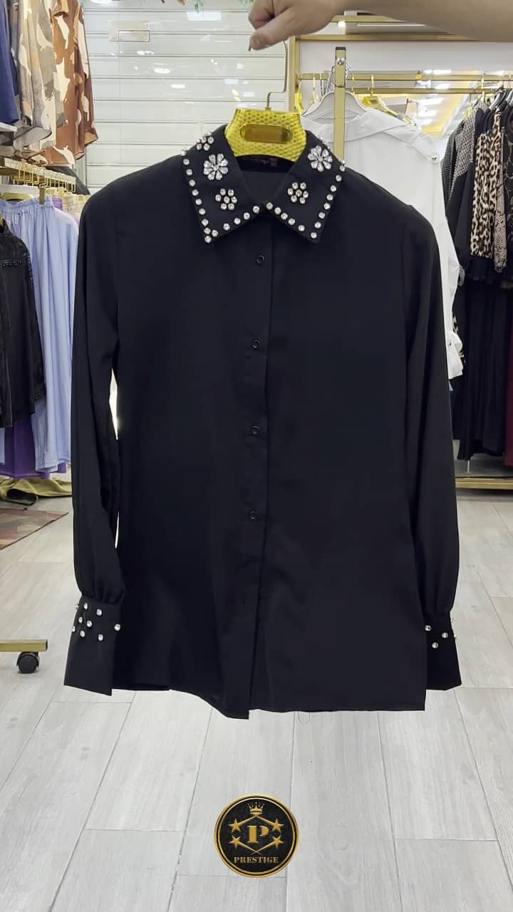 Chemise Col Strass & Poignets Ornementés
