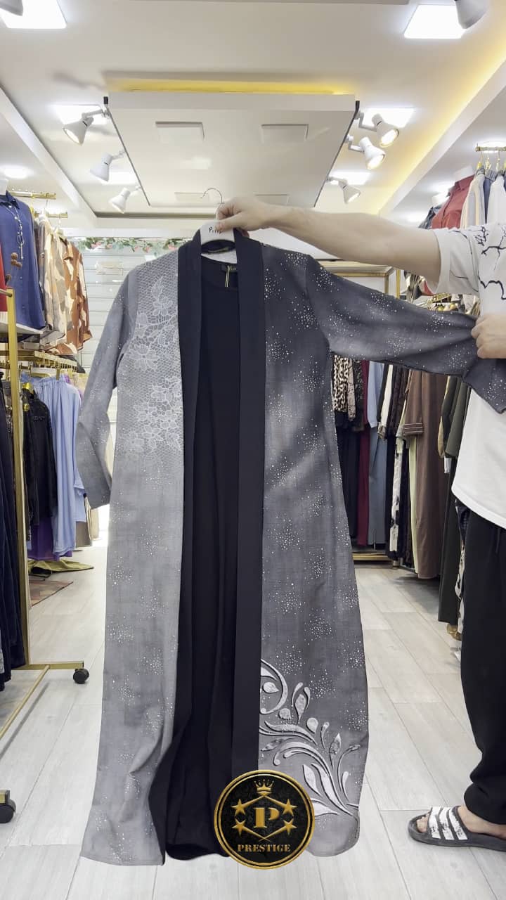 Abaya 2 Pièces Imprimée Strass & Broderie Florale