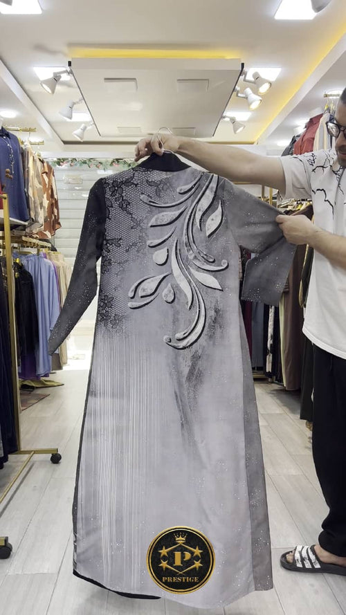 Abaya 2 Pièces Imprimée Strass & Broderie Florale