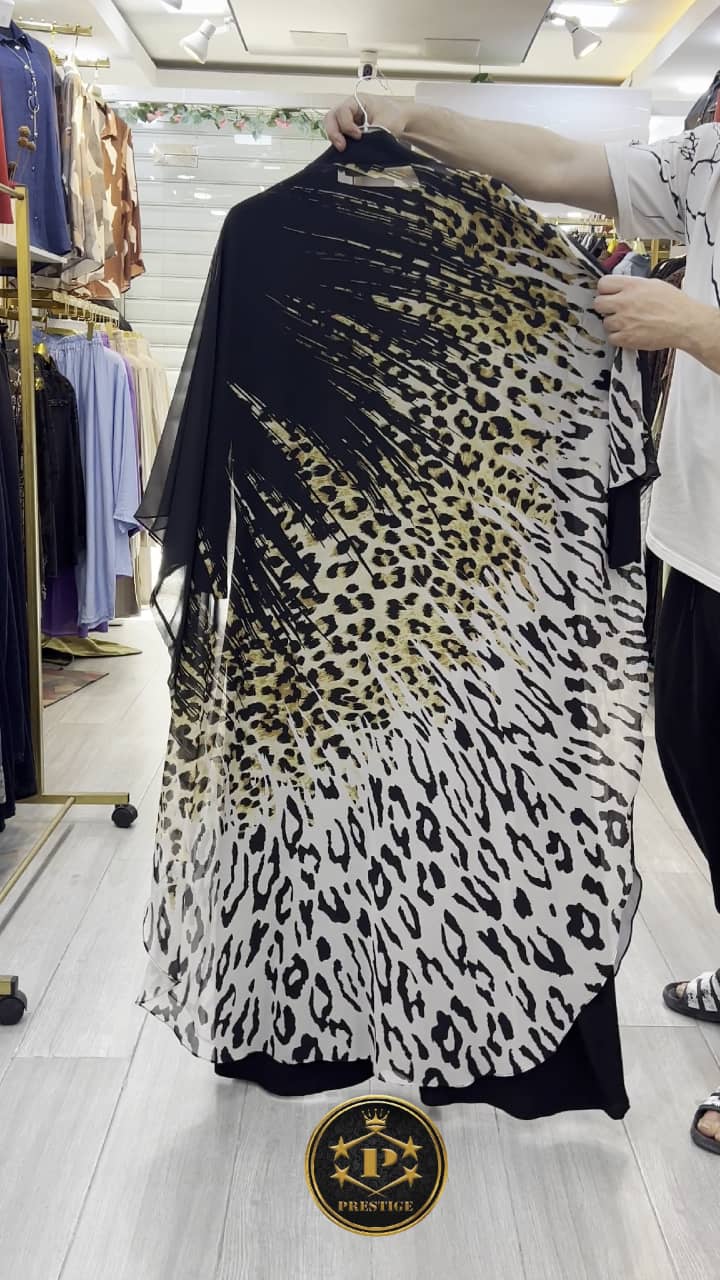 Abaya 2 Pièces Léopard Dégradé & Manches Papillon